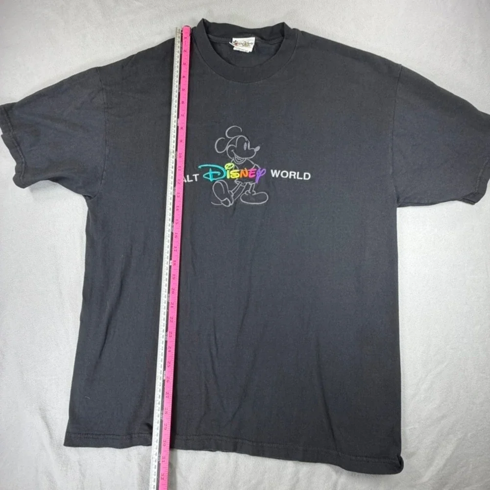 Vintage Walt Disney World Mickey Mouse T XL Faded Black Made in USA Rainbow Logo